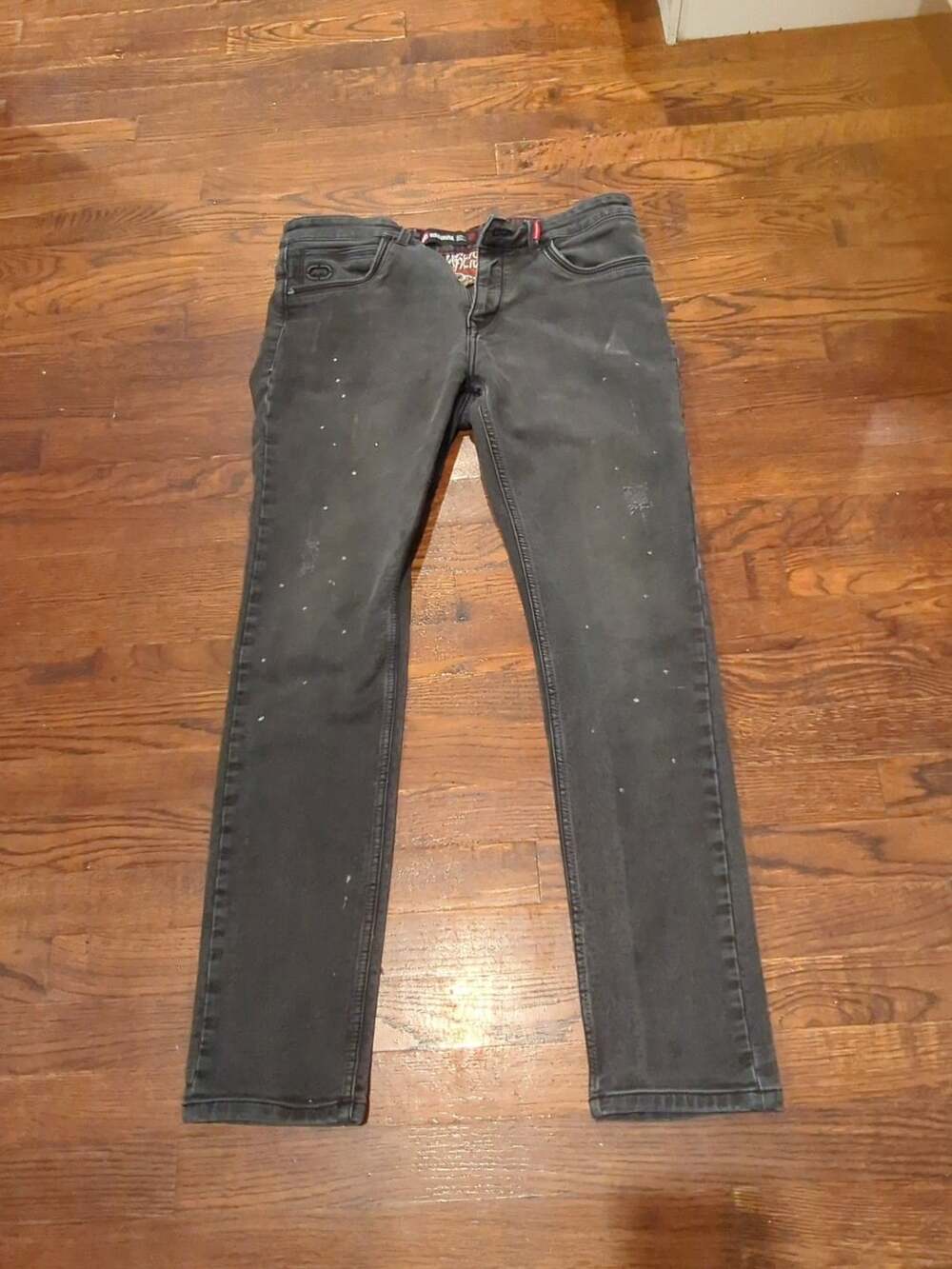 Ecko Unltd. Slim Fit Gray Paint Splatter Denim Jeans 34x32 Y2K vintage